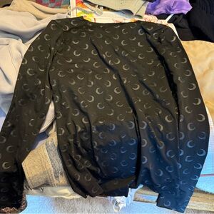 Black Long Sleeve Top with Crescent Moon Pattern